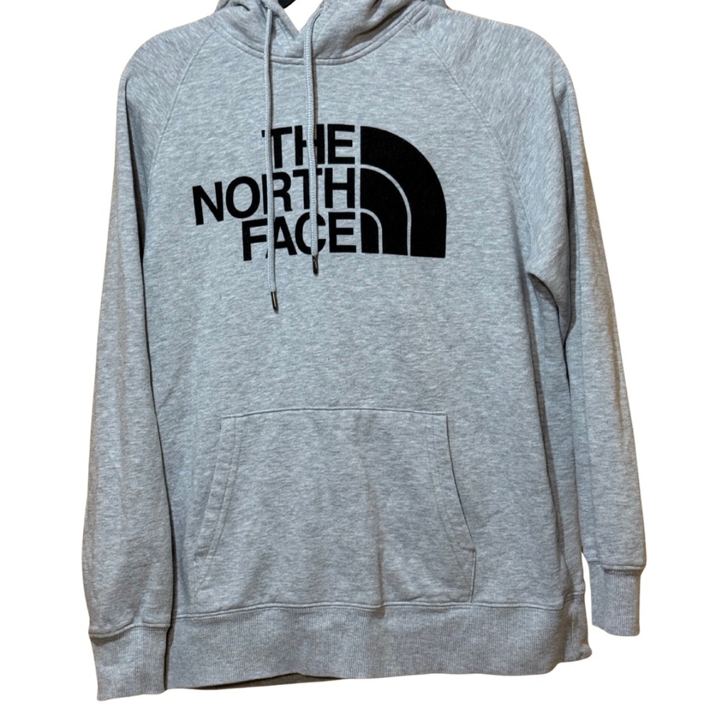 The North Face Gray Hoodie Sweatshirt Women’s Medium Drawstring Cotton Blend